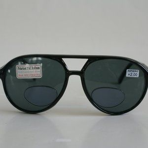 Vintage 90's Nylon Aviator Double Bridge Bi-Focal Polarized Sunglasses (S.Black)